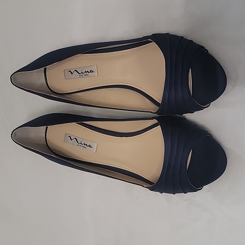 Nina Navy Blue Open Toe Heels Size 9.5